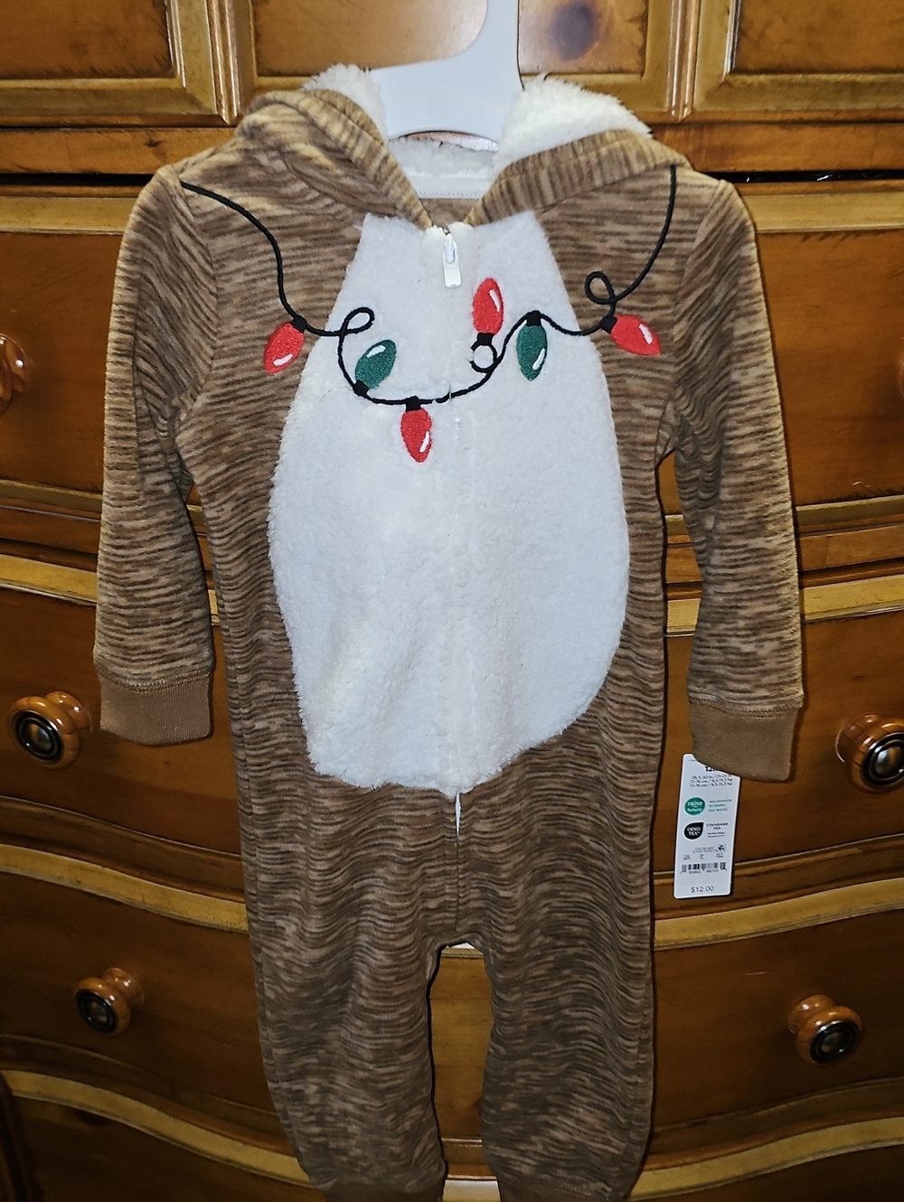Carter's Infant Brown Sherpa Front One-Piece with Holiday Light Detail